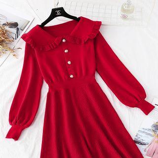 Frilled Trim Plain Knit Dress