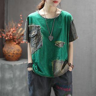 Denim Panel Short-sleeve T-shirt