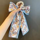 Floral Print Ribbon Faux Pearl Hair Tie