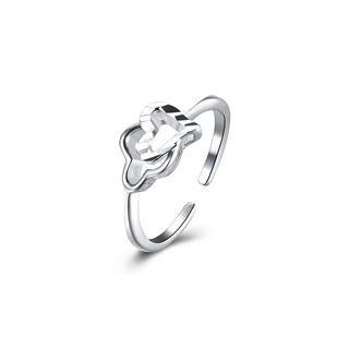 925 Sterling Silver Elegant Fashion Heart To Heart Shape Adjustable Opening Ring Silver - One Size