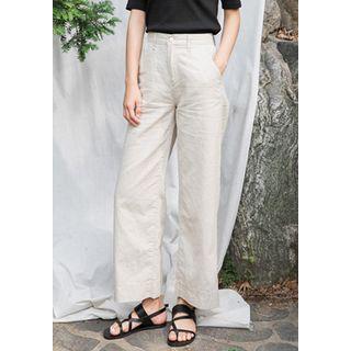 Mid-rise Wide-leg Cotton Pants