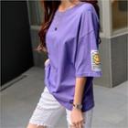 Set: Letter Print T-shirt + Band-waist Pants