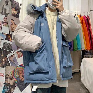 Furry Color-block Padded Jacket