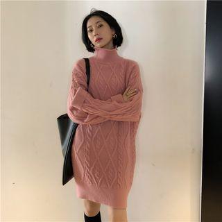 Turtleneck Cable Knit Mini Sweater Dress