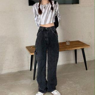 Long-sleeve Zebra Print T-shirt As Shown In Figure - One Size