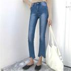 Fringed Boot-cut Slim-fit Cropped Jeans