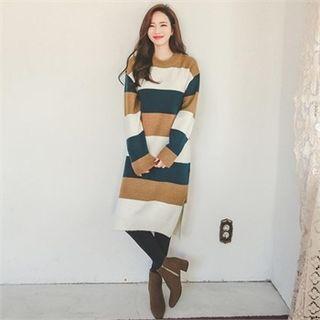 Slit-hem Color-block Knit Dress