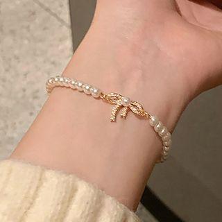 Ribbon Faux Pearl Bracelet Bracelet - White - One Size