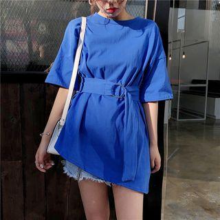 Asymmetric Long T-shirt With Sash