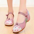 Embroidered Frog-button Chunky-heel Mary Jane Pumps
