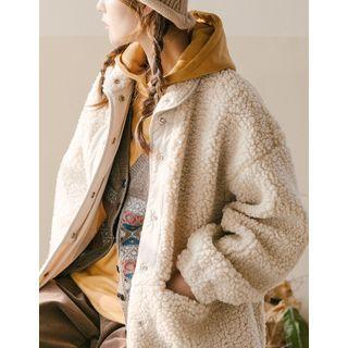 Balloon-sleeve Fleece Coat Beige - One Size
