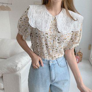 Eyelet-lace Collar Floral Print Blouse