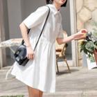 Elbow-sleeve A-line Polo Shirt Dress White - One Size