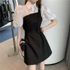 Set: Puff-sleeve Shirt + One-shoulder Dress
