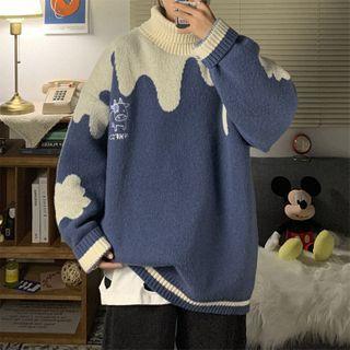 Turtleneck Cow Embroidered Sweater