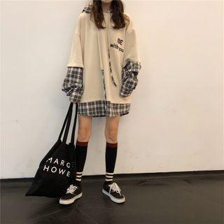 Plaid Panel Hoodie As Shown In Figure - One Size