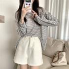 Long-sleeve Round-neck Striped Loose-fit Top
