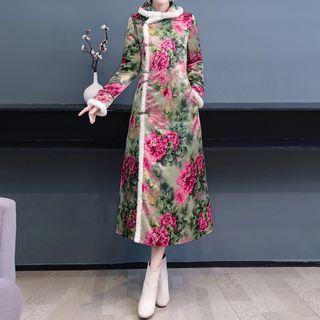 Long-sleeve Floral Fleece Dress
