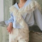 Lace Ruffle V-neck Long-sleeve Blouse