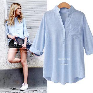 Stand Collar Half-placket Blouse