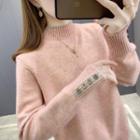 Two Tone Mock-neck Knit Top