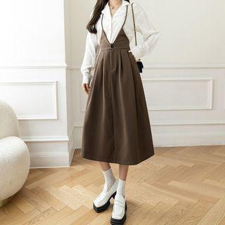 Plain Midi A-line Suspender Skirt