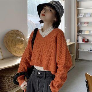 Lace Long-sleeve Top / V-neck Crop Sweater