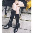 Studded Faux Leather Low Heel Knee-high Boots