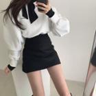 Long-sleeve Plain Top / Lettering Pullover / Mini A-line Skirt