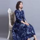 Print 3/4-sleeve Denim Dress