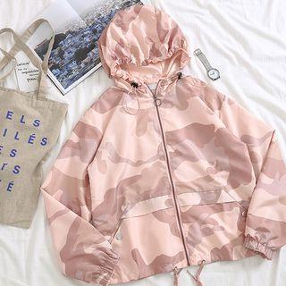 Hooded Camo Zip Jacket Pink - One Size
