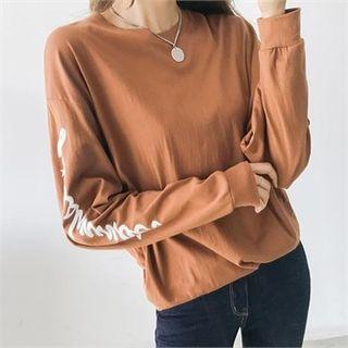 Lettering-sleeve Oversized Sweatshirt