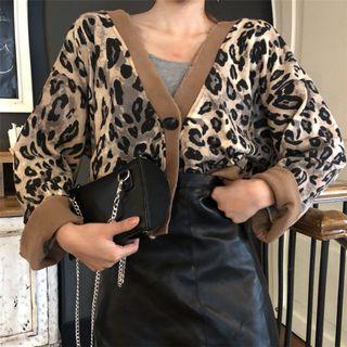 Leopard Print Cardigan / Faux-leather Skirt