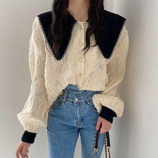 Two Tone Blouse Almond - One Size