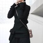Long-sleeve Asymmetric Mock Neck Knit Top