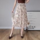 Flower Print High-waist Midi A-line Skirt