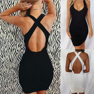 Halter-neck Cross Back Sheath Dress