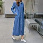 Button-front Denim Shirtdress With Cord Blue - One Size