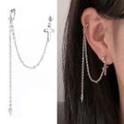 Cross & Chain Earring 1 Pc - With Earring Backs - Silver - One Size