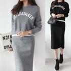 Set: Printed Layered-hem Knit Pullover + Skirt