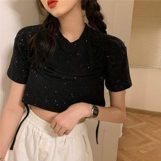 Blingbling Drawstring Cropped Top