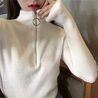 Long-sleeve Zip Placket Knit Top