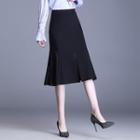 High Waist Lace Panel Midi A-line Skirt