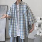 Gingham Elbow Sleeve Over-sized Shirt