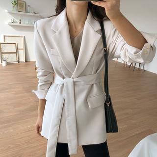 Hidden-button Jacket With Sash