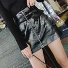 Zip Faux Leather A-line Skirt