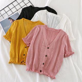 Pointelle-knit Short-sleeve Cardigan