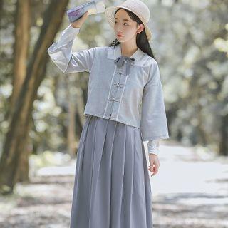 Set: Frog-button Shirt + Midi A-line Skirt