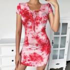 Short-sleeve Tie-dye Mini Sheath T-shirt Dres