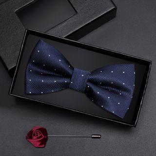 Set: Dotted Bow Tie + Rose Brooch As Shown In Figure - One Size